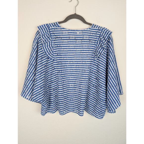 Anthropologie Cardigan Nautical Stripe Ruffle Floral Eyelet Lace Blue Size OS - Picture 5 of 11
